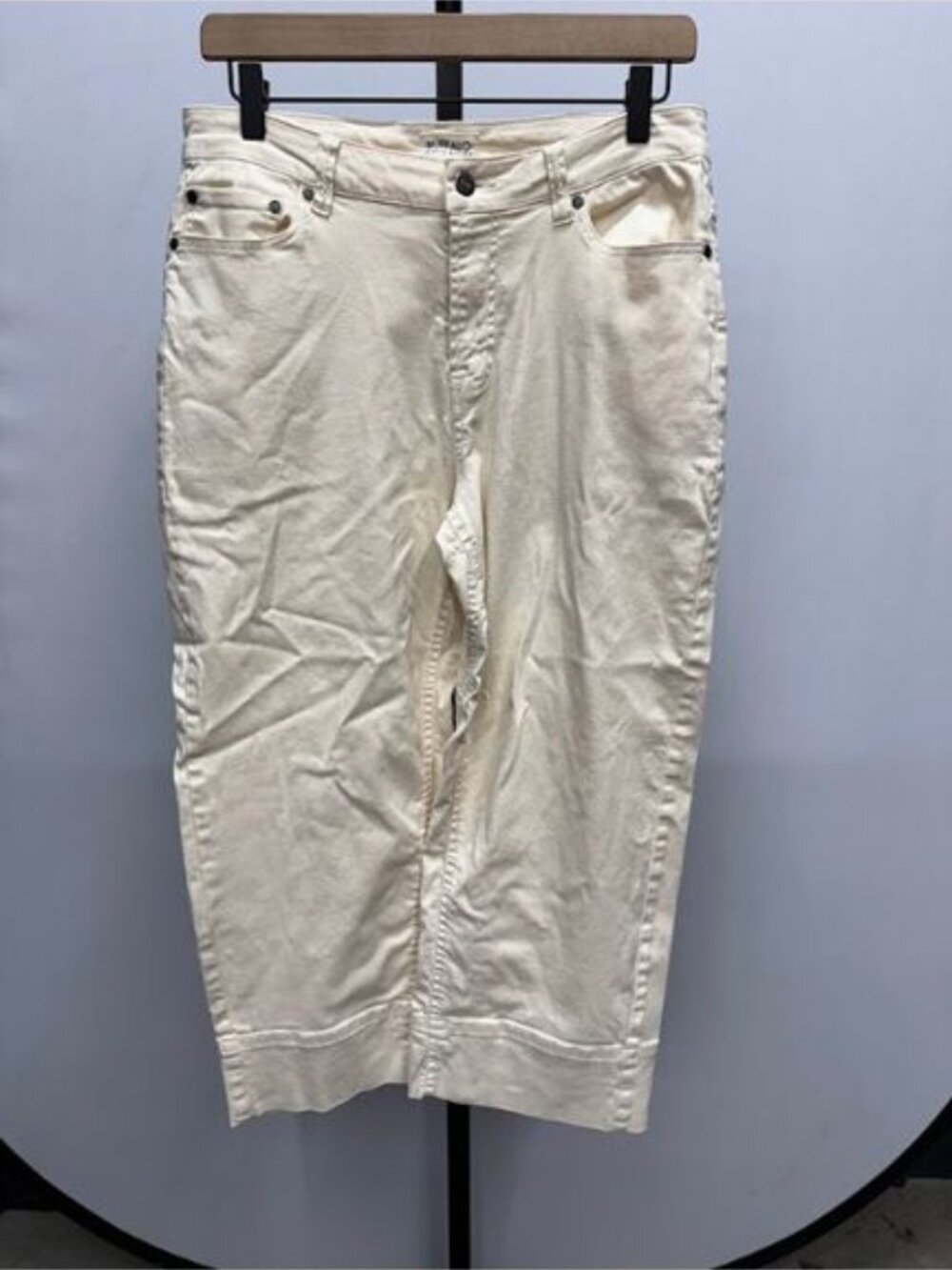 Buffalo David Bitton Cream Farrah Semi Hi Wide Leg Crop Stretch Pants